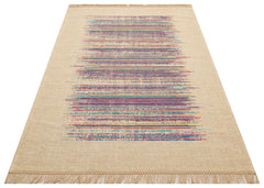 Hasır Görünümlü Kaymaz Renkli Dokuma Modern Kilim Halı