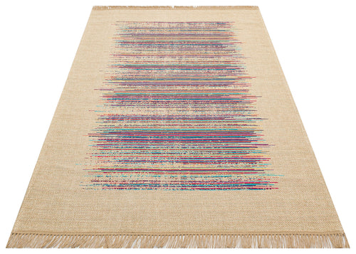 Hasır Görünümlü Kaymaz Renkli Dokuma Modern Kilim Halı
