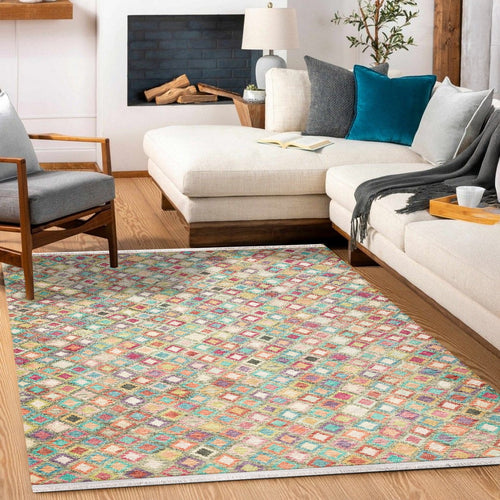 Bej Geometrik Modern Etnik Desenli Halı  | Makinada Yıkanabilir | Hav Toz Vermez | Leke Tutmayan | Kaymaz Taban | Dijital Makine Baskı | Salon Yolluk Mutfak Halısı