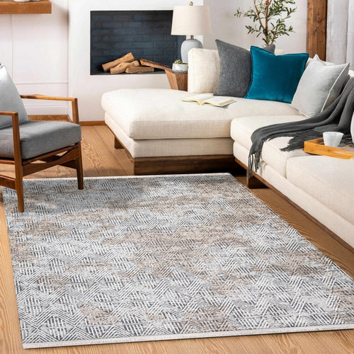 Alaia Krem Geometrik Polyester Makine Halısı