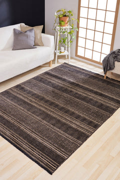 Halınet Long Beach Antrasit Geometrik Polyester Makine Halısı
