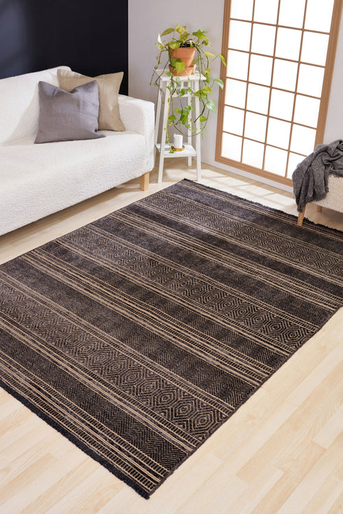 Halınet Long Beach Antrasit Geometrik Polyester Makine Halısı