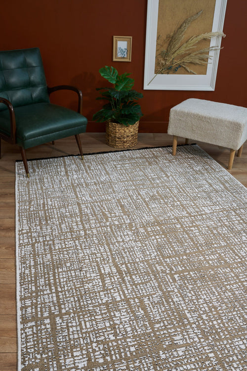 Halınet Colorado Springs Beyaz Geometrik Polyester Makine Halısı