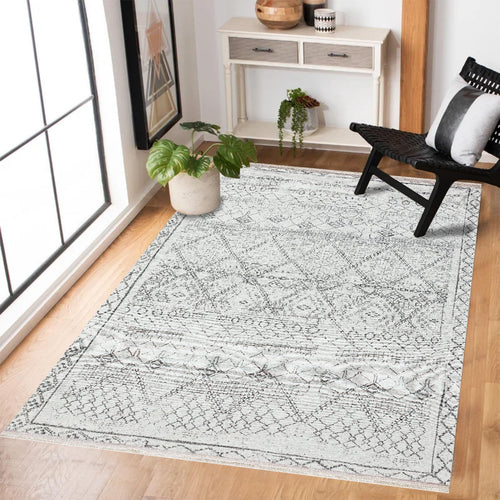 Gri Etnik Modern Etnik Desenli Halı  | Makinada Yıkanabilir | Hav Toz Vermez | Leke Tutmayan | Kaymaz Taban | Dijital Makine Baskı | Salon Yolluk Mutfak Halısı