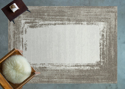 Kahve Çerçeveli Modern Etnik Desenli Halı  | Makinada Yıkanabilir | Hav Toz Vermez | Leke Tutmayan | Kaymaz Taban | Dijital Makine Baskı | Salon Yolluk Mutfak Halısı