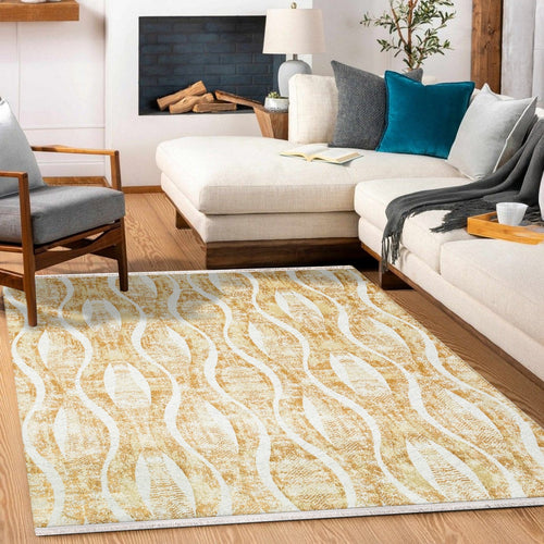 Sarı Geometrik Modern Etnik Desenli Halı  | Makinada Yıkanabilir | Hav Toz Vermez | Leke Tutmayan | Kaymaz Taban | Dijital Makine Baskı | Salon Yolluk Mutfak Halısı