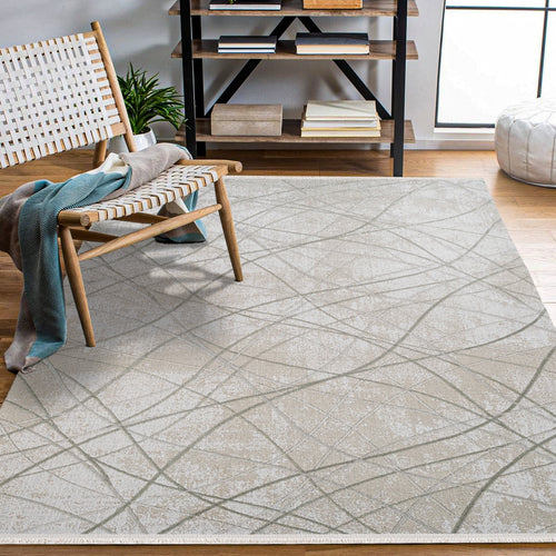 Evelyn Gri Geometrik Akrilik Makine Halısı
