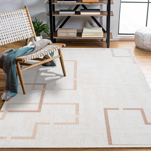 Maliyah Krem Geometrik Akrilik Makine Halısı