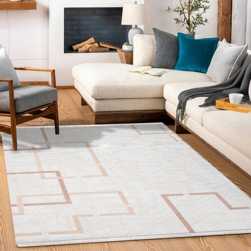 Maliyah Krem Geometrik Akrilik Makine Halısı