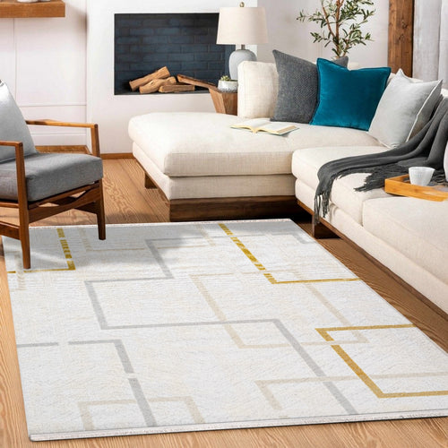 Nadia Krem Geometrik Akrilik Makine Halısı