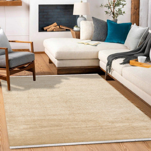 Bej Düz Modern Etnik Desenli Halı  | Makinada Yıkanabilir | Hav Toz Vermez | Leke Tutmayan | Kaymaz Taban | Dijital Makine Baskı | Salon Yolluk Mutfak Halısı