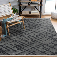Georgia Antrasit Geometrik Polyester Pamuk Natural Lateks Halı