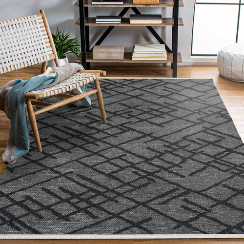 Georgia Antrasit Geometrik Polyester Pamuk Natural Lateks Halı