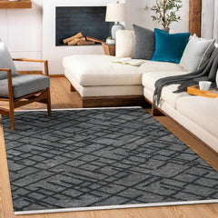 Georgia Antrasit Geometrik Polyester Pamuk Natural Lateks Halı