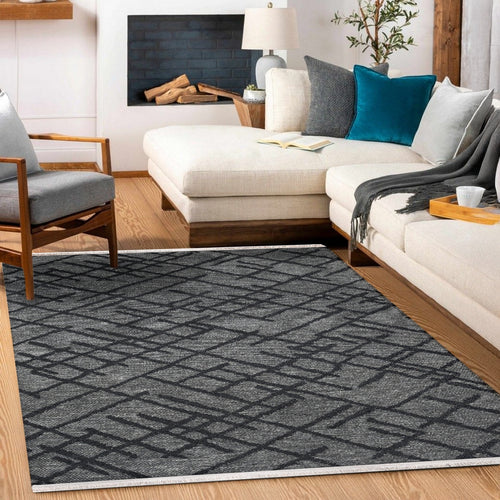 Georgia Antrasit Geometrik Polyester Pamuk Natural Lateks Halı