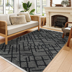Georgia Antrasit Geometrik Polyester Pamuk Natural Lateks Halı