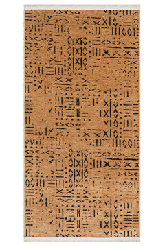 Freyay Kahverengi GeometrikPolyester Pamuk Natural Lateks Halı