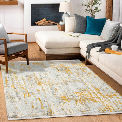 Sarı Modern Modern Etnik Desenli Halı  | Makinada Yıkanabilir | Hav Toz Vermez | Leke Tutmayan | Kaymaz Taban | Dijital Makine Baskı | Salon Yolluk Mutfak Halısı