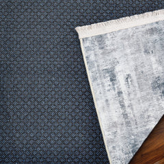 Koyu Mavi Soyut Modern Etnik Desenli Halı  | Makinada Yıkanabilir | Hav Toz Vermez | Leke Tutmayan | Kaymaz Taban | Dijital Makine Baskı | Salon Yolluk Mutfak Halısı
