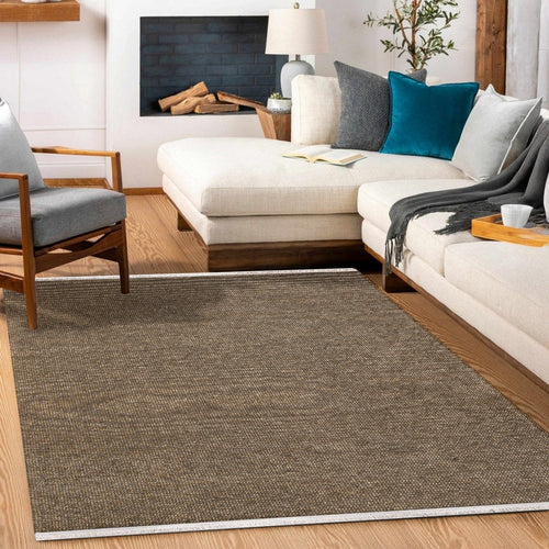 Kahve Düz Modern Etnik Desenli Halı  | Makinada Yıkanabilir | Hav Toz Vermez | Leke Tutmayan | Kaymaz Taban | Dijital Makine Baskı | Salon Yolluk Mutfak Halısı