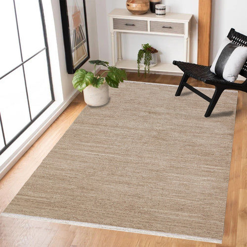 Bej Düz Modern Etnik Desenli Halı  | Makinada Yıkanabilir | Hav Toz Vermez | Leke Tutmayan | Kaymaz Taban | Dijital Makine Baskı | Salon Yolluk Mutfak Halısı