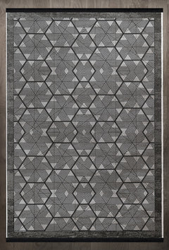 Geometrik Desenli Çerçeveli Pamuklu Yıkanabilir Dijital Baskılı Alan Halısı
