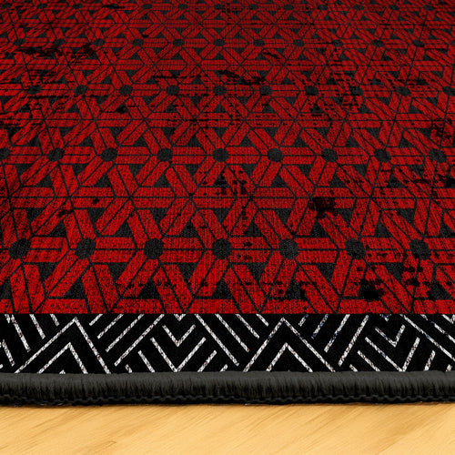 Geometrik Desenli Çerçeveli Pamuklu Yıkanabilir Dijital Baskılı Alan Halısı
