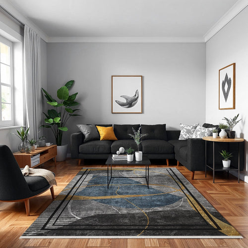 Gri Modern Pamuklu Dijital Baskılı Alan Halısı