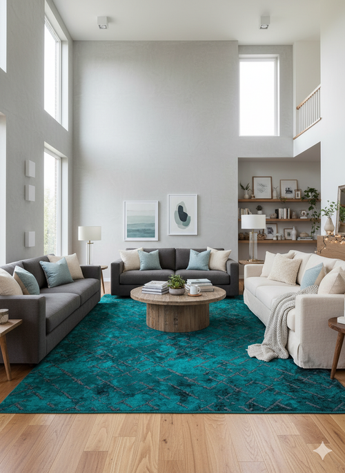 Turkuaz Modern Modern Etnik Desenli Halı  | Makinada Yıkanabilir | Hav Toz Vermez | Leke Tutmayan | Kaymaz Taban | Dijital Makine Baskı | Salon Yolluk Mutfak Halısı