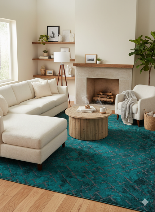 Turkuaz Modern Modern Etnik Desenli Halı  | Makinada Yıkanabilir | Hav Toz Vermez | Leke Tutmayan | Kaymaz Taban | Dijital Makine Baskı | Salon Yolluk Mutfak Halısı