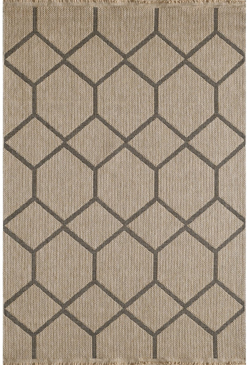 Honeycomb Geometrik Naturel Jüt Halı Koyu