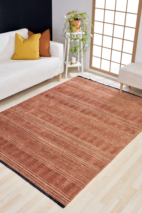 Halınet Atlanta Kiremit Geometrik Polyester Makine Halısı