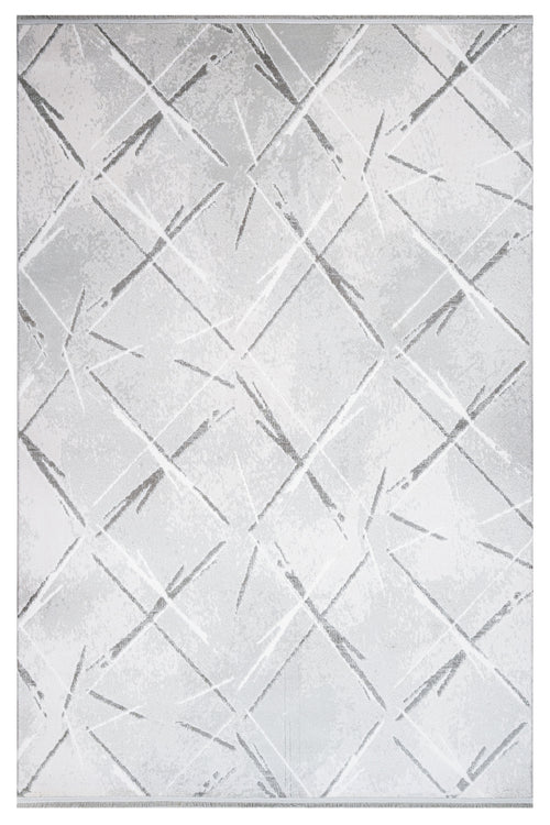 Mae Gri Geometrik Akrilik Makine Halısı