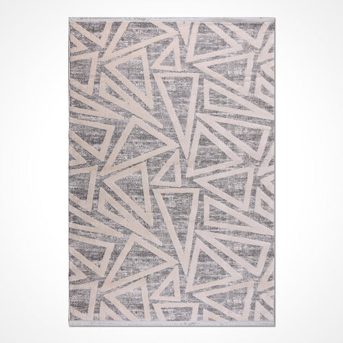 Gri Geometrik Polyester Makine Halısı