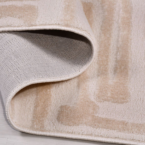 Bej Geometrik Polyester Makine Halısı