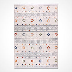 Krem Geometrik Polyester Makine Halısı