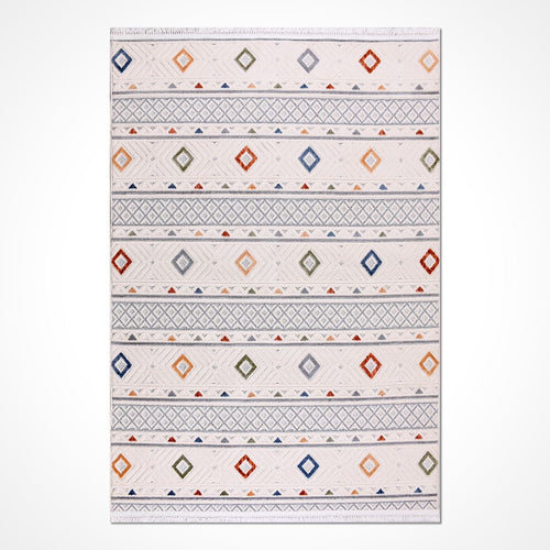 Krem Geometrik Polyester Makine Halısı