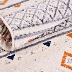 Krem Geometrik Polyester Makine Halısı