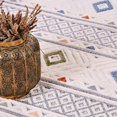 Krem Geometrik Polyester Makine Halısı