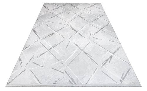 Mae Gri Geometrik Akrilik Makine Halısı