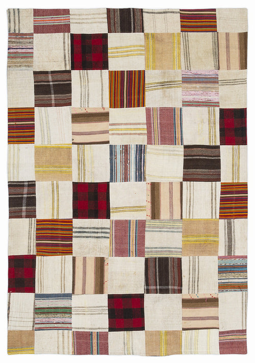 Teselya Bej Patchwork Yün El Dokuma Halısı 160 x 230 Apex Unique