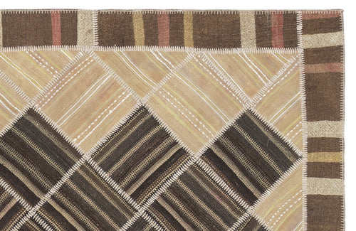 Teselya Bej Çizgili Yün El Dokuma Halısı 169 x 240 Apex Unique