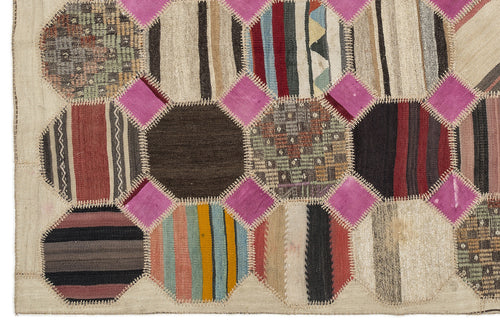 Teselya Bej Patchwork Yün El Dokuma Halısı 161 x 299 Apex Unique