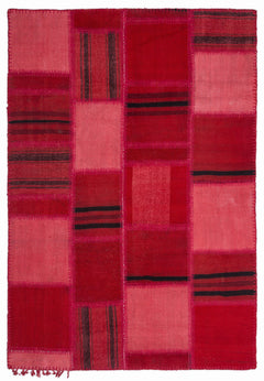 Teselya Kırmızı Patchwork Yün El Dokuma Halısı 160 x 230 Apex Unique