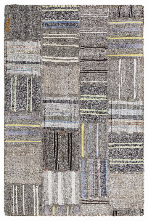 Teselya Gri Çizgili Yün El Dokuma Halısı 160 x 230 Apex Unique