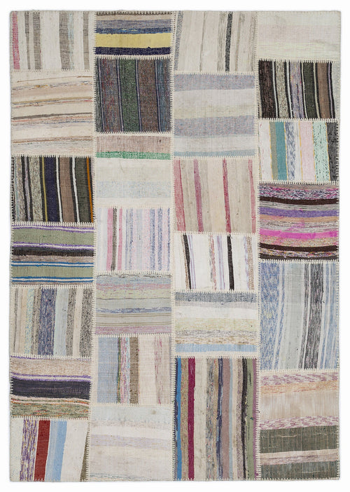 Teselya Bej Çizgili Yün El Dokuma Halısı 160 x 230 Apex Unique