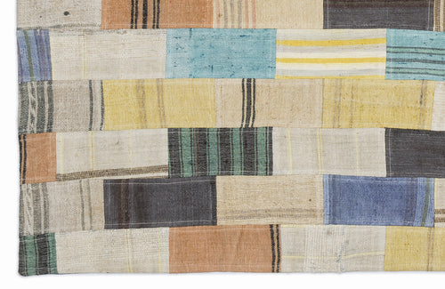 Teselya Bej Patchwork Yün El Dokuma Halısı 120 x 180 Apex Unique