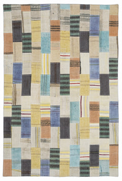 Teselya Bej Patchwork Yün El Dokuma Halısı 120 x 180 Apex Unique