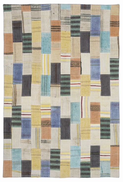 Teselya Bej Patchwork Yün El Dokuma Halısı 120 x 180 Apex Unique