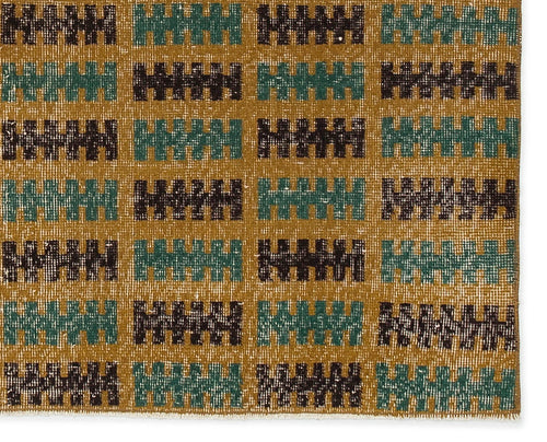 Atina Sarı Eskitme Yün El Dokuma Halısı 111 x 140 Apex Unique